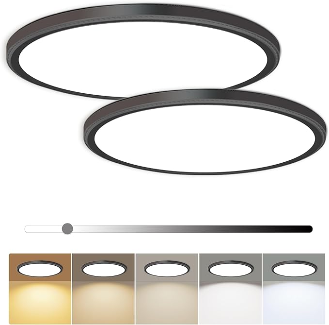 hunhun 2 Pack 16 Inch Dimmable LED Flush Mount Ceiling Light 4800LM Round Light Fixture 5 Color Temperature Selectable Super Slim Large Flat Ceiling Lamp for Living Dining Room Black