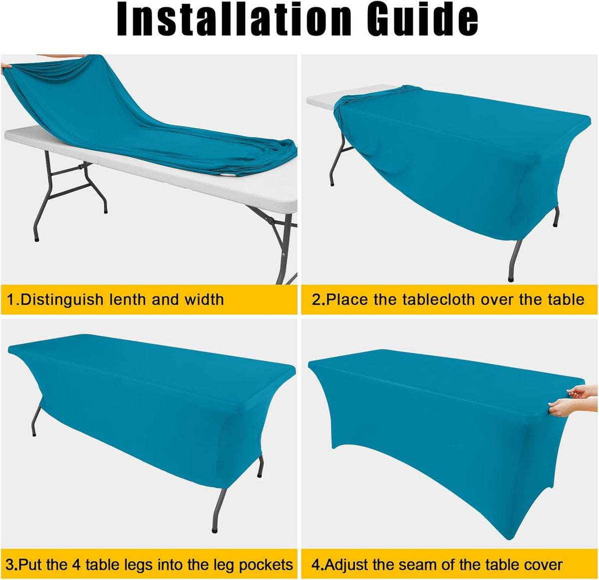 Smiry 2 Pack Spandex Table Cloth 5FT, Elastic Fitted Stretch Tablecloths, Washable and Wrinkle Free Rectangular Patio Table Cover for Outdoor, Wedding, Banquet & Parties (Teal, 60Lx30Wx30H Inch)