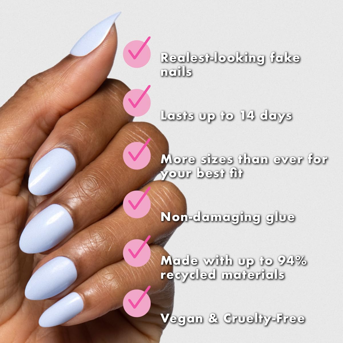 Olive & June Instant Mani Press-On Nails (Glue) | 42 Fake Nails, 21 Sizes | Non-Toxic, Long-Lasting Recycled Materials Realistic Look | Salon-Quality | Spring Flowers & Patterns |Medium, Almond | BP