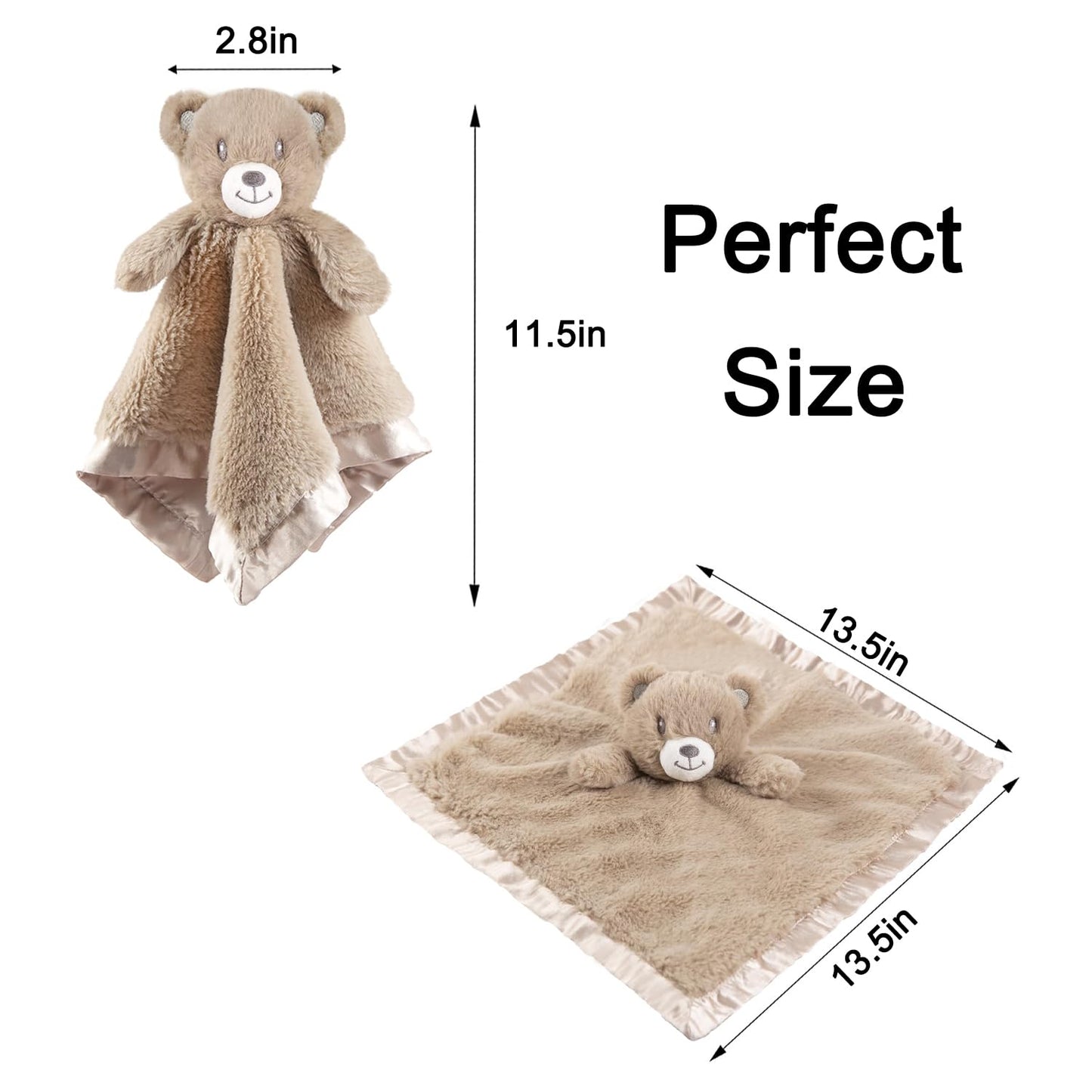 BEILIMU 2 Pack Bear Security Blanket Soft Baby Lovey Fluffy Blanket + Muslin Baby Blanket Unisex with Checkerboard Design Coffee