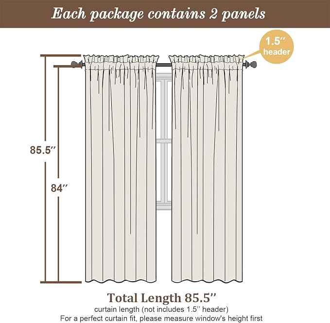 Chyhomenyc White Sheer Curtains 84 Inches Long 2 Panels, Light Filtering White Curtains for Living Room, Soft Gentle Voile Rod Pocket Bedroom Window Drapes, 59Wx84L Inch, 2PCS