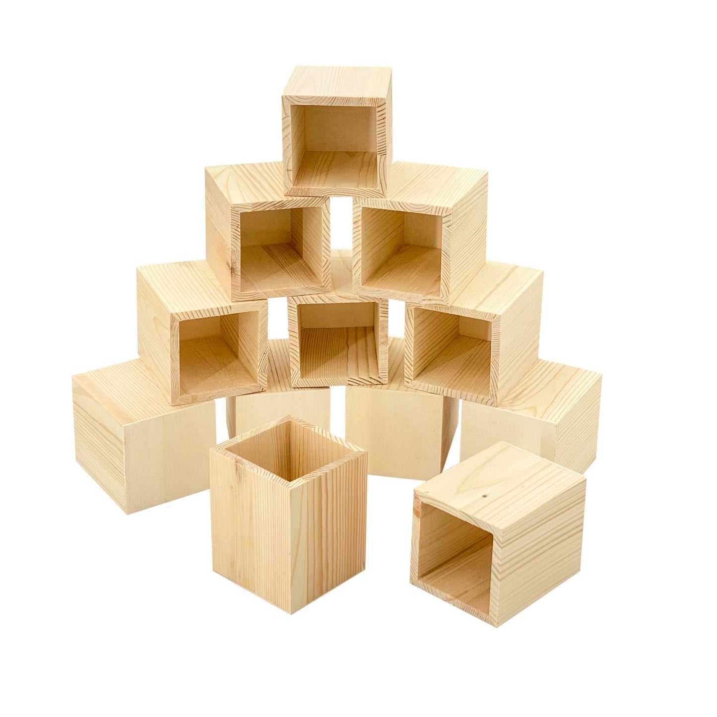 Cregugua 12 Pack Wood Pen hlolder Unfinished Wooden Pencil Holder for Homemade DIY Crafts (3"x3"x4")