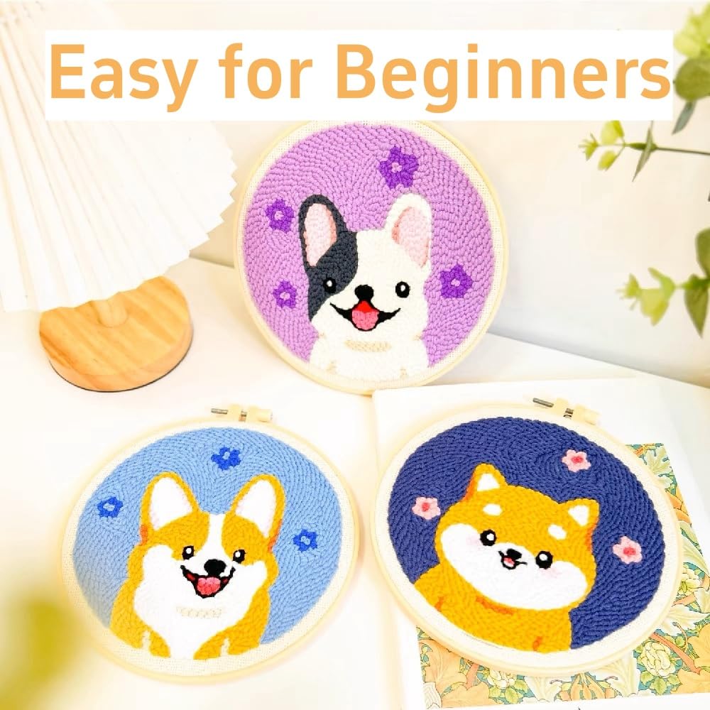 Punch Needle Kits Cute Black Dachshund Dog Easy for Beginners DIY Punch Needle Yarn Starter Embroidery Set for Craft Lovers with Printed Pattern and Hoop for Home Decor 20x20cm(6)