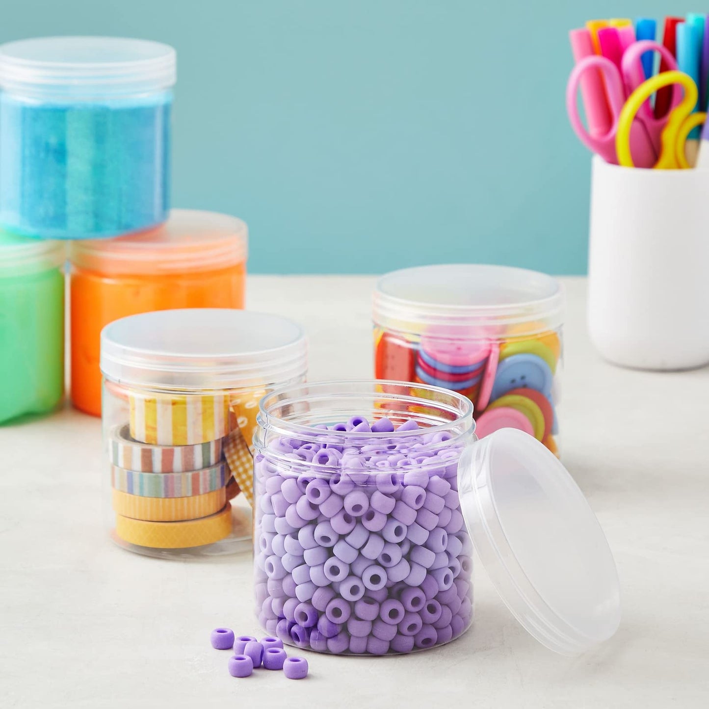 Juvale Plastic Jars with Lids - 12 Oz, Clear, 8-Pack - Slime Containers with Lids & Craft Jars for Kids DIY