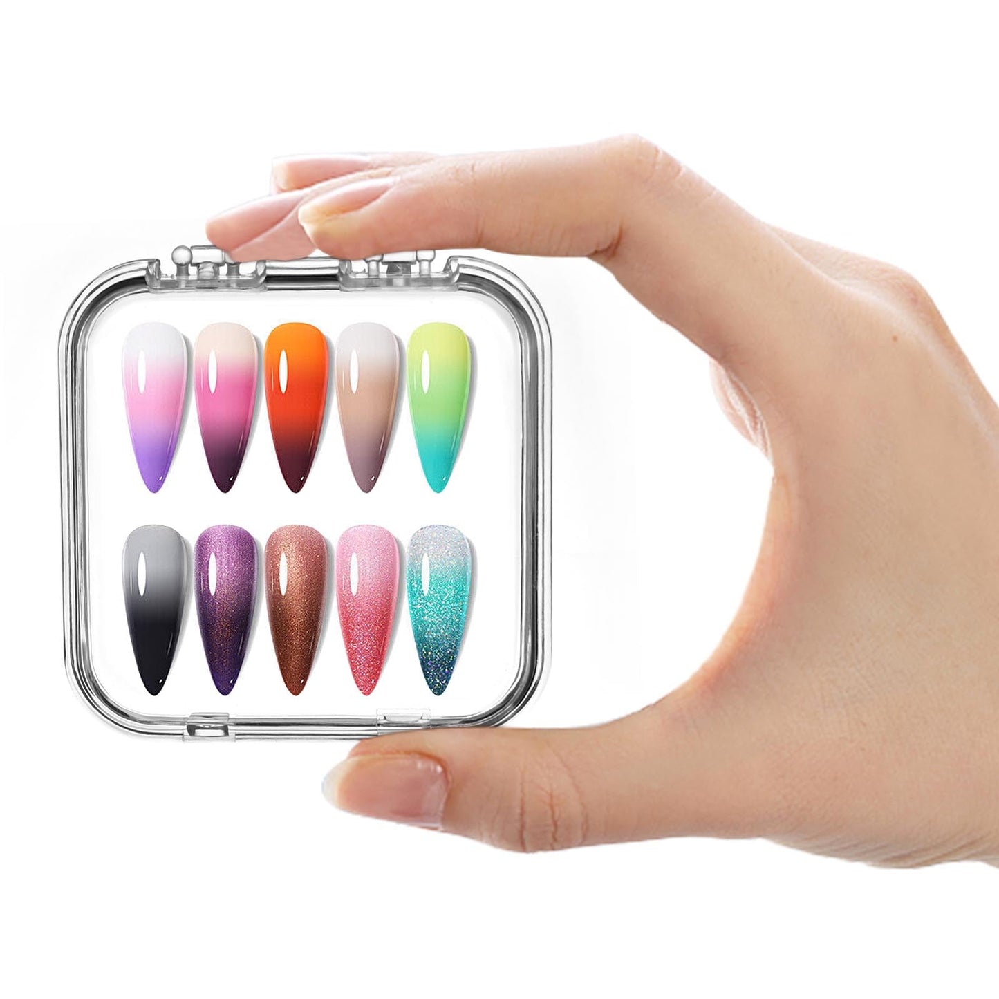 Aemygo 48 Sets Press On Nail Storage Box, Clear Artificial Nail Display Case Acrylic Nail Boxes Press On Nail Packaging Box, Adhesive Double Sided Tape Nail Box for Nail Salon