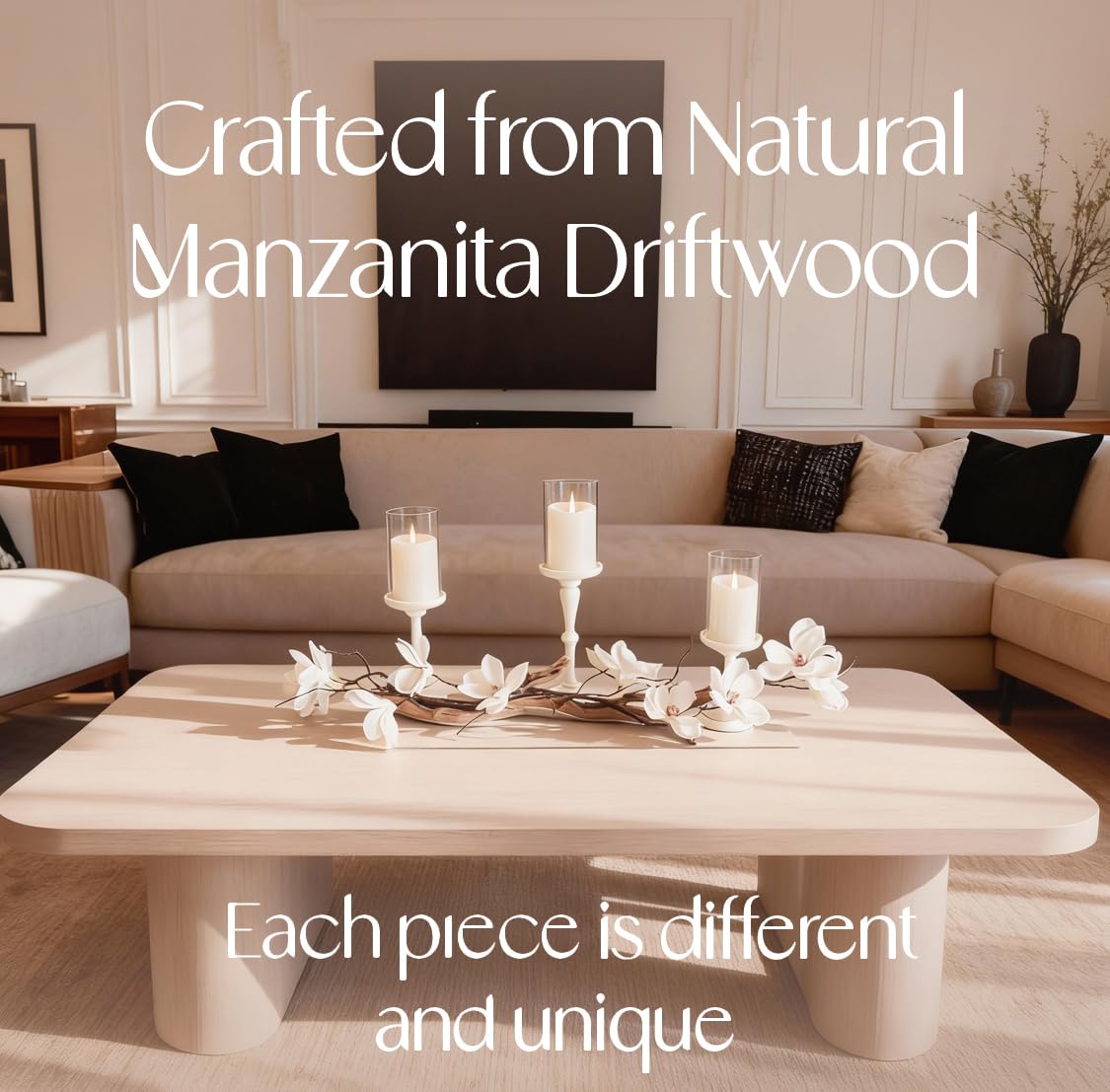 Magnolia Vine Driftwood FarmhouseTable Centerpiece - 3pc Candle Holder Set - Floral Table Decor for Dining Room, Living Room, Mantle & Weddings (Ivory)