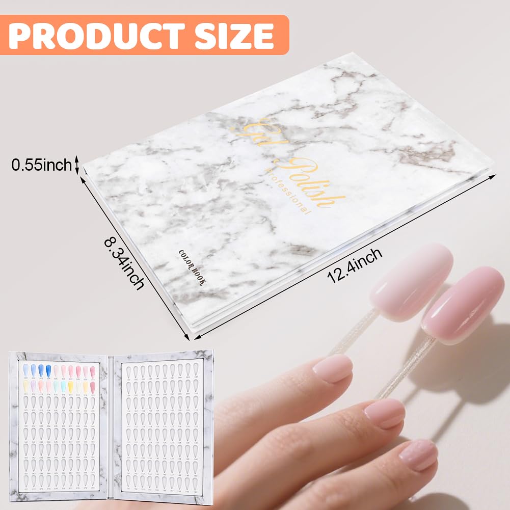 Rivonthex 160 Nail Color Display Book with 240 Nail Tips & Number Stickers (1-200) - Professional Color Swatches Book Display Chart