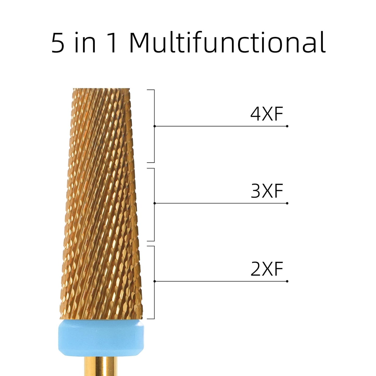 HYTOOS Titanium 5 in 1 Nail Drill Bit, 6 * 16mm Flat Top Tapered Professional Tungsten Carbide Bits for Gel Polish & Base Removal, Electric File Manicure Drills Accessories Tool,2XF