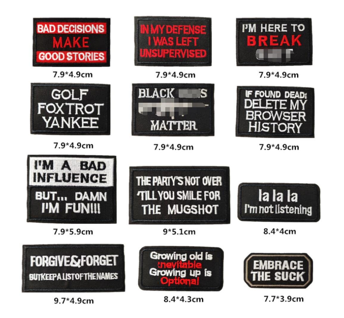 YLY Iron On Patch,40pcs Assorted Funny Slogan Letter Iron on/Sew on Word Embroidered Patches for Motorcycle Biker Vest Backpacks Jeans Jackets Bag Gear Uniform Hat Clothing