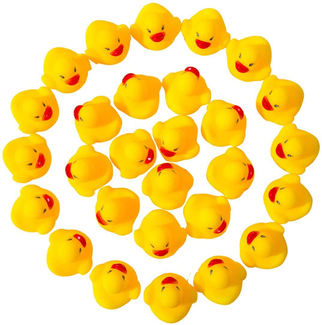 50-Pieces Float & Squeak Mini Duck Stress Relief Toys Stress Balls for Adult, Mini Round Eye Rubber Ducks Squeeze Fun for Birthday Party Office Christmas Stocking Stuffer Gift