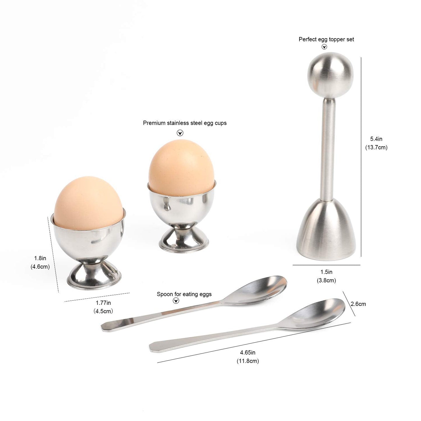 Egg Cracker Topper Cutter Set for Soft Boiled Eggs Stainless Steel Shell Remover Separator Include 2 Egg Cups 2 Spoons 1 Topper Cutter