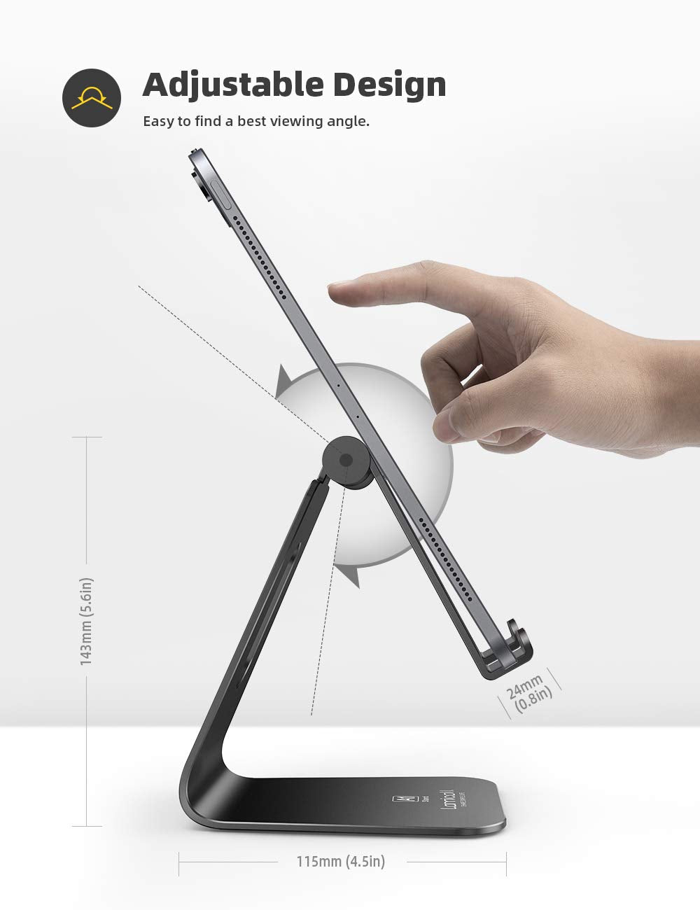 Lamicall Tablet Stand, Tablet Holder for Desk - Multi-Angle Adjustable Tablet Desktop Dock Gifts, Compatible with iPad Pro 11, 12.9, Air, Mini, Fire HD, Galaxy Tab, and Other 4-13" Tablets, Black
