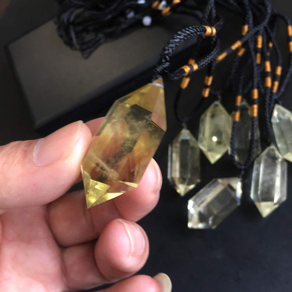 Runyangshi Citrine Healing Crystal Pendants, Double Pointed Natural Crystal Quartz Necklace 6 Faceted Chakra Crystal Wand Stone