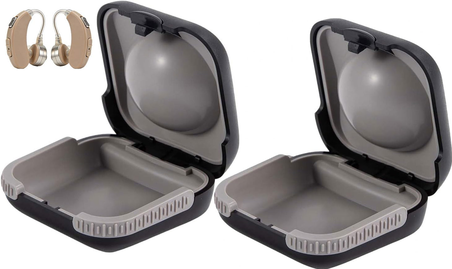 ZHUOGWJFJ 2 Pcs Hearing Aid Case,Small Hard Shell Travel Hearing Aids Case, Waterproof Portable Storage Box for Hearing Aids,Drop-Resistant and Durable (Black)