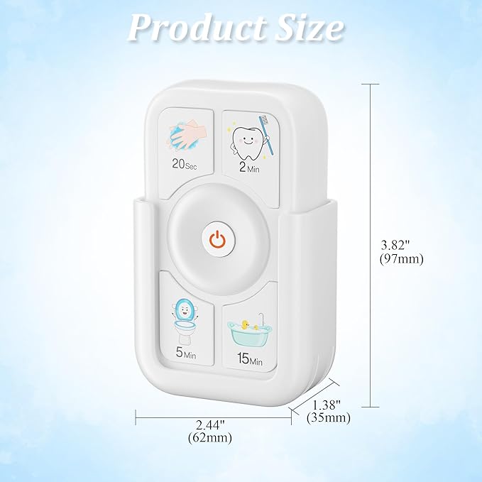 Timer for Kids Brushing: 2 Minutes Teeth Brush 20 Seconds Hand Washing 5 Min Toilet 15 Min Shower, Time Management Tool for Children - 2pcs White