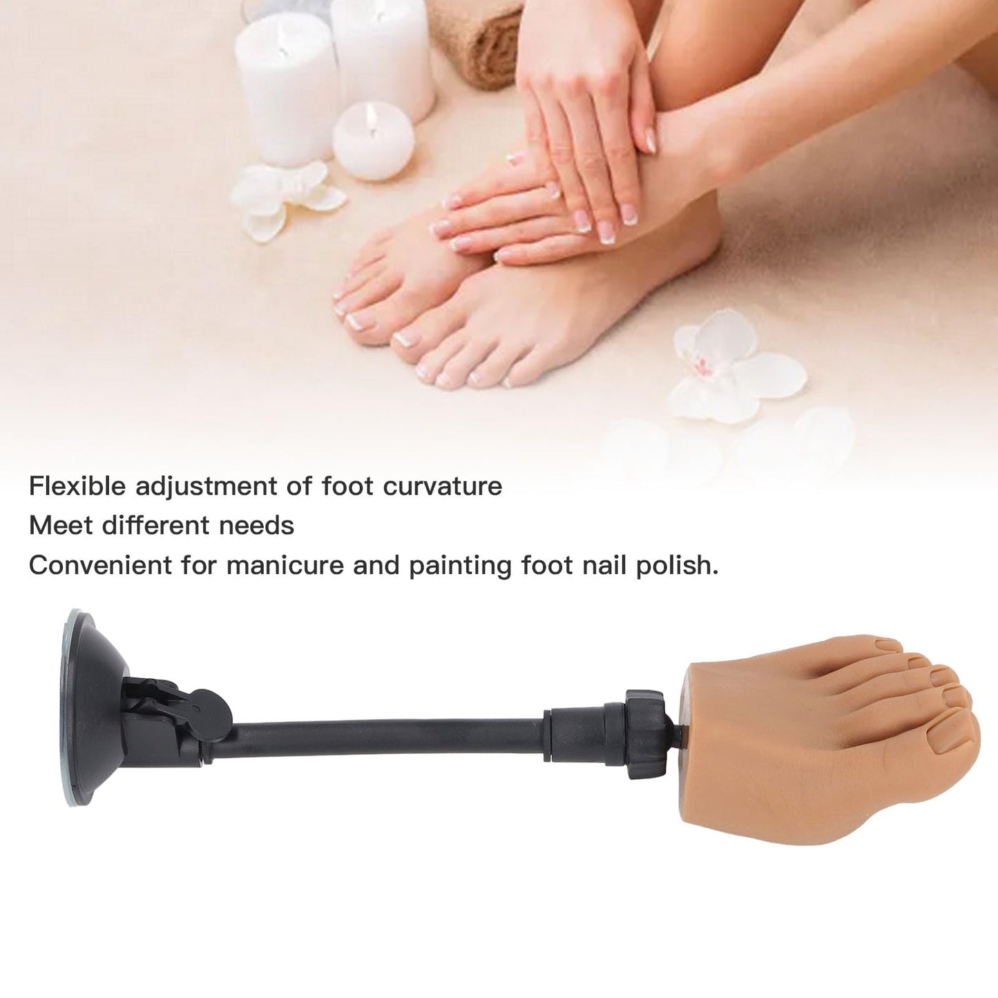 Silicone Nail Practice Trainning Foot with Stand, Flexible Bendable Nails Tip Half Foot Model, Manicure Mannequin Fake Foot Pedicure for Salon Art Training Display (Left Foot)
