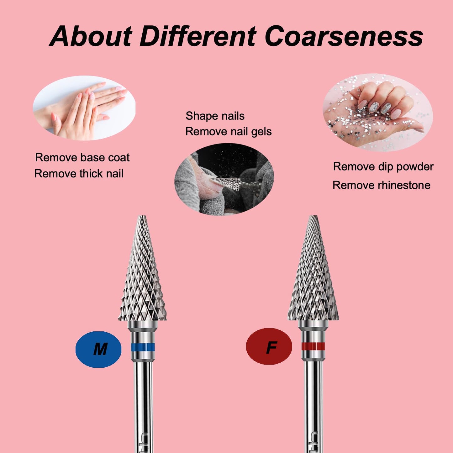 BITNBITH 3pcs Nail Drill Bits Safety 3/32”Professional Acrylic Nail Carbide Tapered Nib Bit for Cuticle Dead Skin Remover,Multifunction Drill Bit for Nail Gel Polishing,Manicure Pedicure