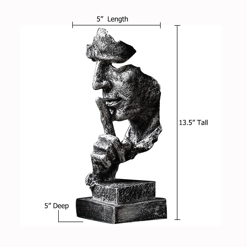 Scekackdv Silence is a Golden Statue Modern Mens Creative Office Home Room Decorations Sculpture Friends Bookshelf Decorative 4.7 x 4.3 x 13.18in(Silver) Modern Home Décor