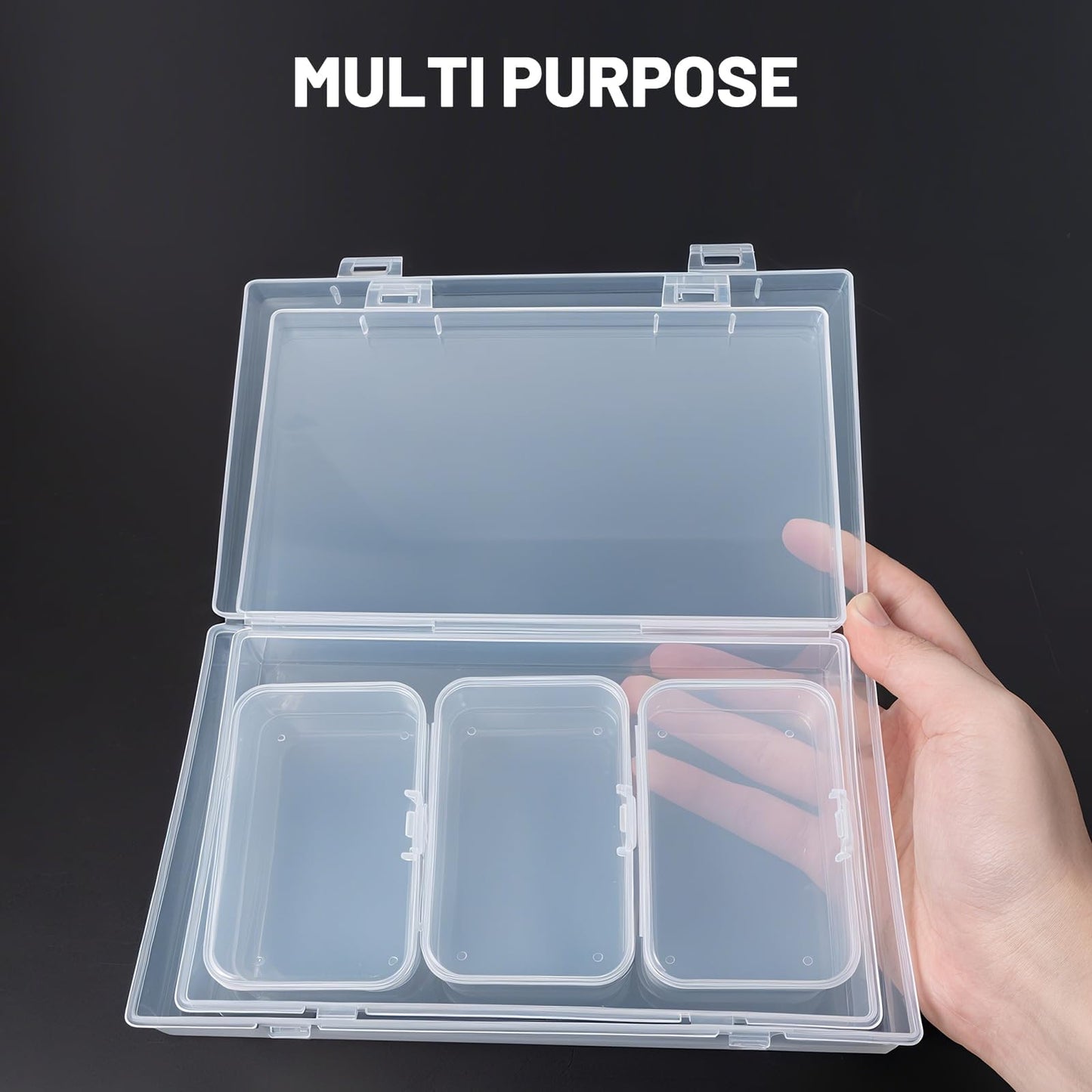 LJY 20 Pieces Mixed Sizes Rectangular Empty Mini Clear Plastic Organizer Storage Box Containers with Hinged Lids for Small Items and Other Craft Projects Plastic Containers with Lids Quart Containers