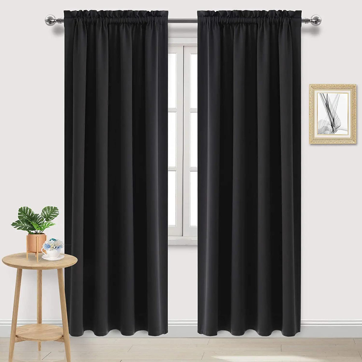 Wide Blackout Curtains for Bedroom Living Room 60 x 84 Inch Long Black