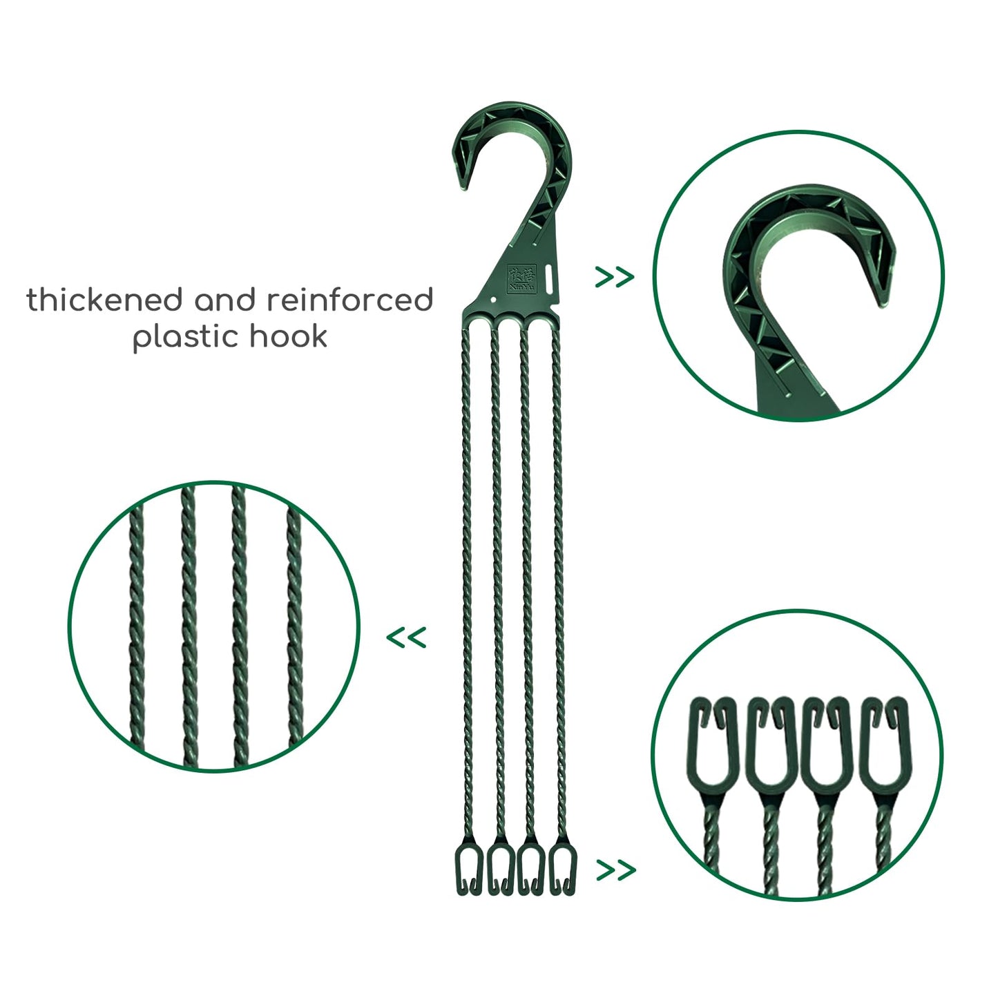 6 PCS Plastic Hanging Basket Hooks for Plants,4-Prong Detachable Pot Hangers for Indoor and Outdoor Use,Hanging Planter Holder Flower Pot,Green
