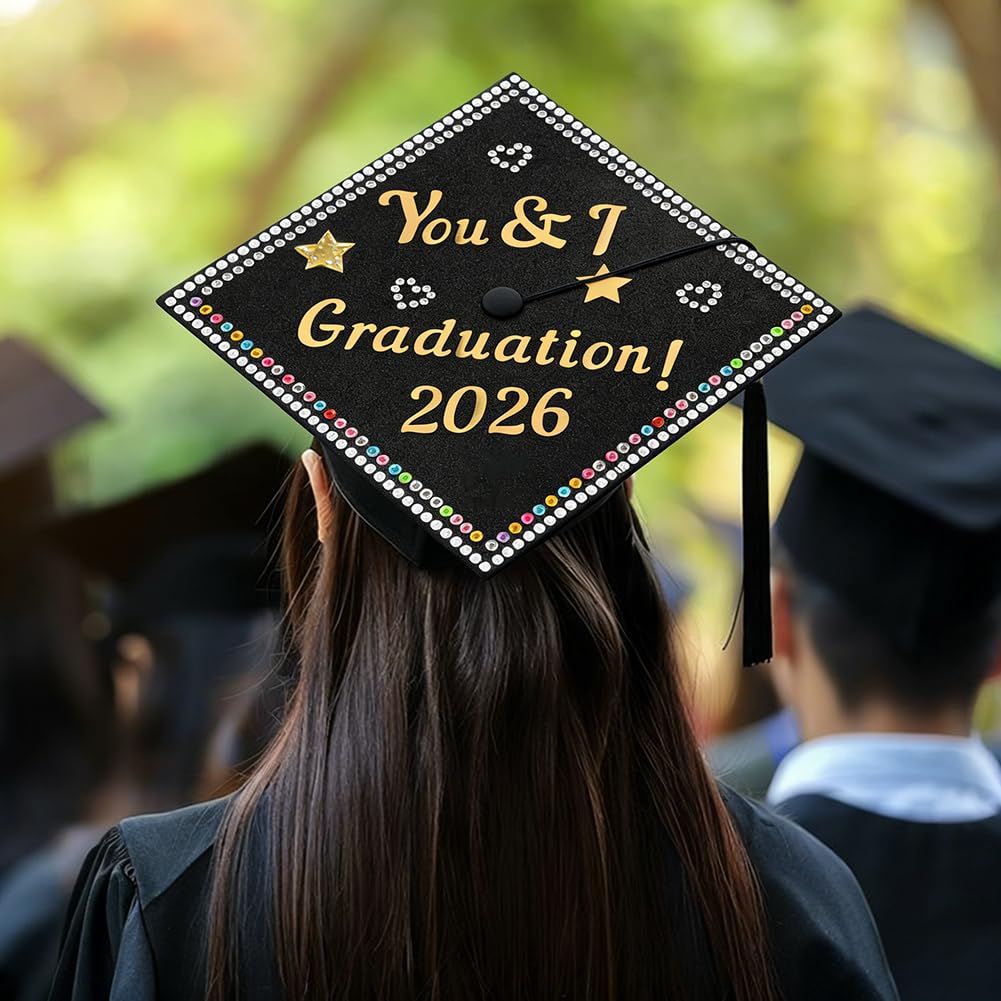 Arivlune Graduation Cap Decorations kit, Includes 6 9.8 X 9.8 Graduation Cap Topper Blank Glitter Cardstock/5 Sheets Rhinestones/6 Alphanumeric Stickers for DIY Graduations Caps Topper