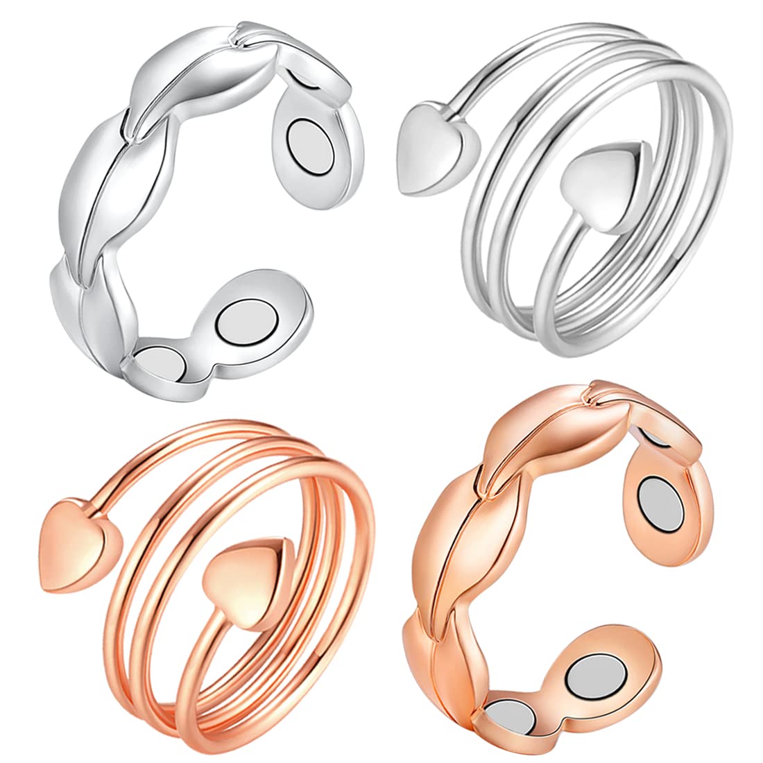 Cigmag 4PCS Copper Rings for Women Magnetic Rings Strong Magnets Pure Copper Adjustable