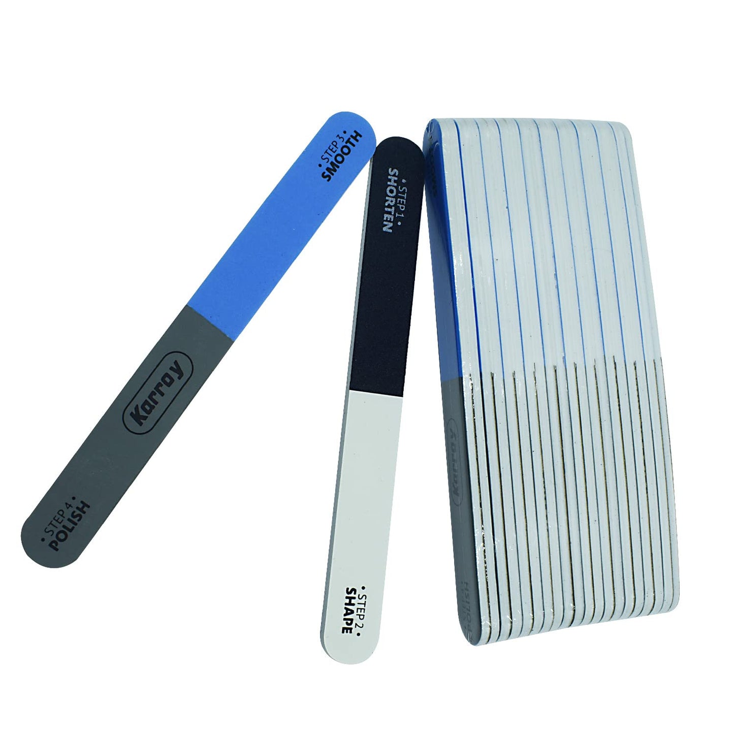 Karroy Nail File and Buffer for Natural Nails Dual Sided 4 Steps Shorten-Shape-Smooth-Polishing Nail Tools 20pcs
