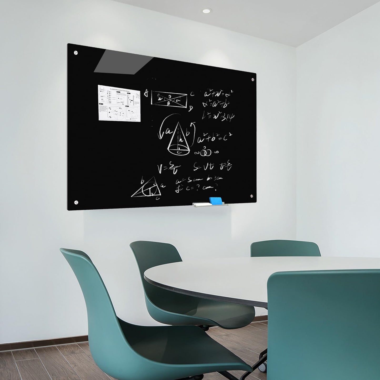 Glass Magnetic Dry Erase Board 48"x 36", Glass Blackboard for Wall Frameless Magnetic Blackboard for Office Home School
