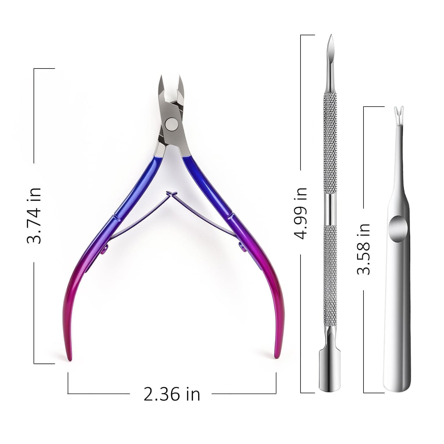 Cmetta Cuticle Nipper, Polished Coated Durable Trimmer with Pusher, Nail Clipper with Fine Edge, Comfort Grip Cuticle Cutter and Remover Tool Kit for Nail Care (Yellow+ Blue+ Pusher)