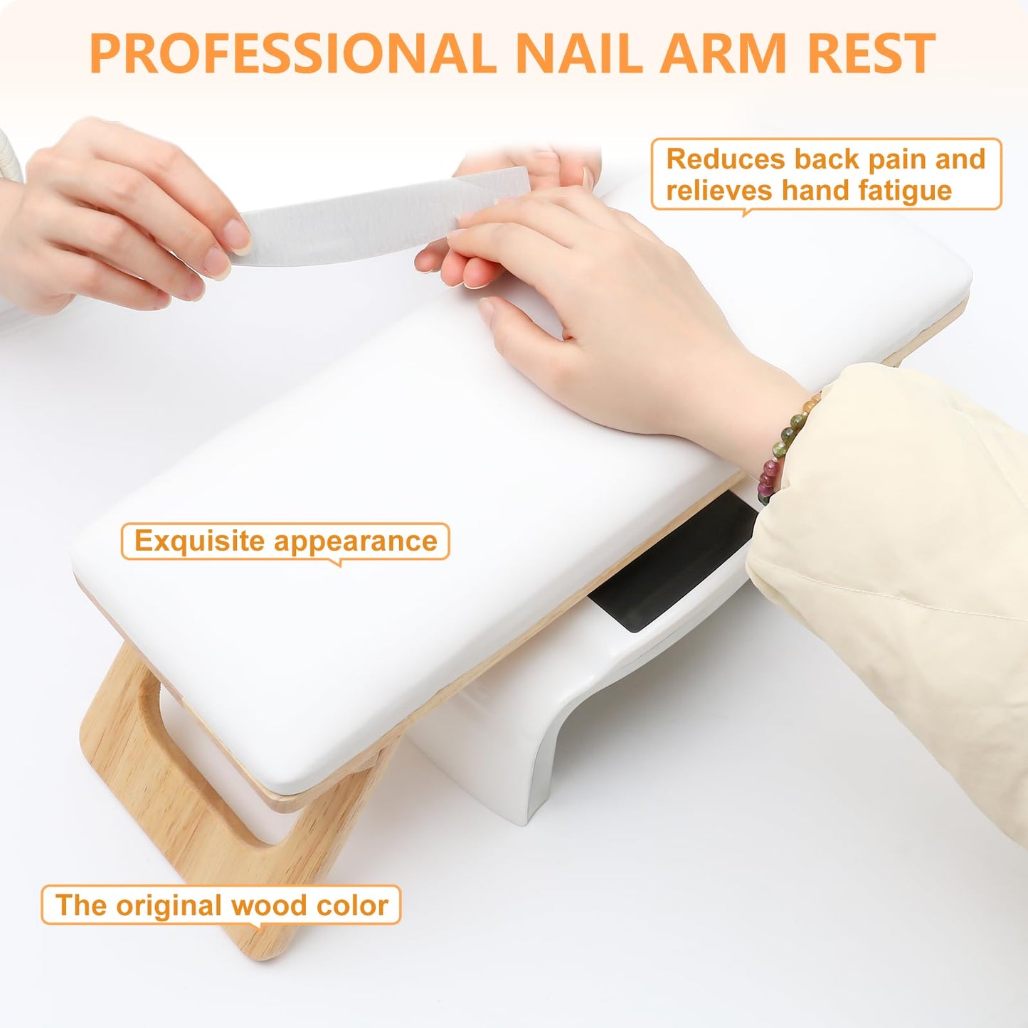 YINGJEE Arm Rest for Nails Tech, Professional Microfiber Leather Nail Arm Rest, Nail Pillow Rest Cushion with Soft High-Density Sponge, Solid Wood Non-slip Hand Rest Stand for Manicure Salon (White)