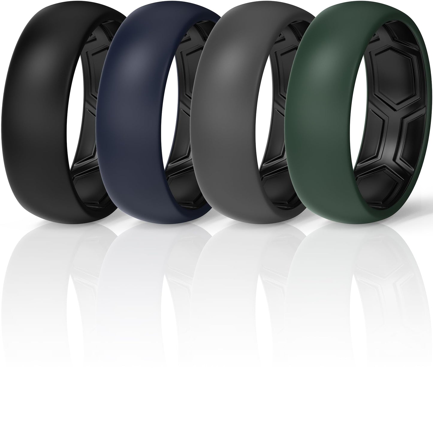 ThunderFit Men's Patterned Silicone Rings, 8mm Wide 2.2mm Thick Rubber Bands,Variety Multipack 1,4,7