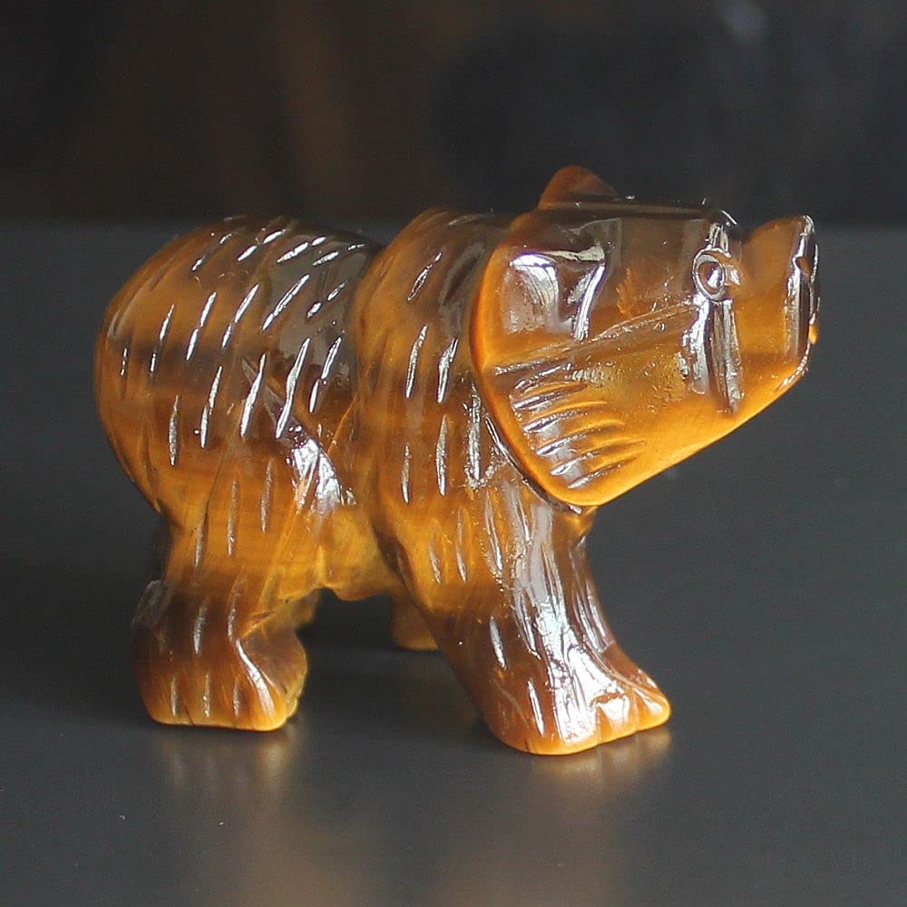 2'' Hand Carved Mixed gemstom Crystal Bear Figurine Animal Carving (Golden Tiger Eye)