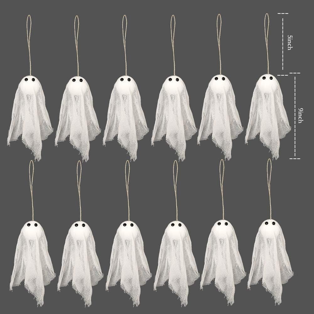 Decor365 Spooky Christmas Tree Hanging Ghost Decor Small Cute White Ghosts Creepmas Decorations Ofiice Classroom Living Room Mini Ghost Garland Outdoor Spookmas Party Decorations (Pack of 12)