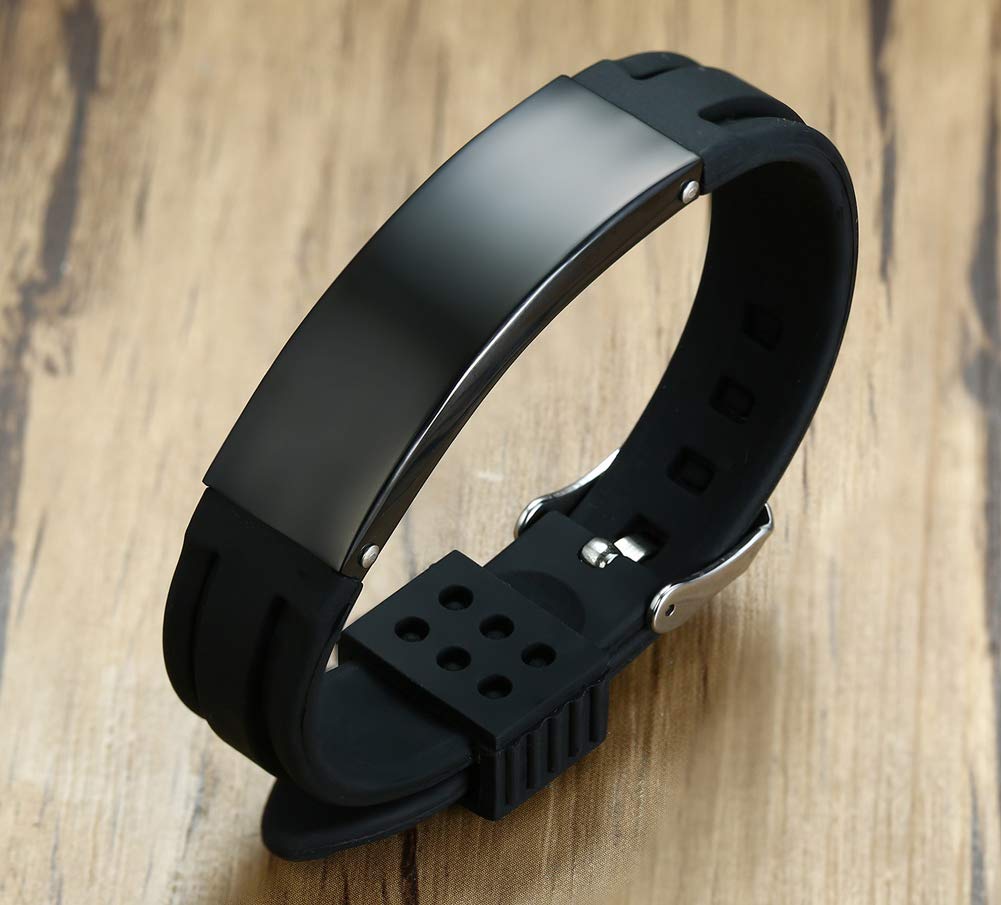 VNOX DNR(DO NOT RESUSCITATE) Medical Alert ID Black Silicone Rubber Stainless Steel Adjustable Bracelet Unisex