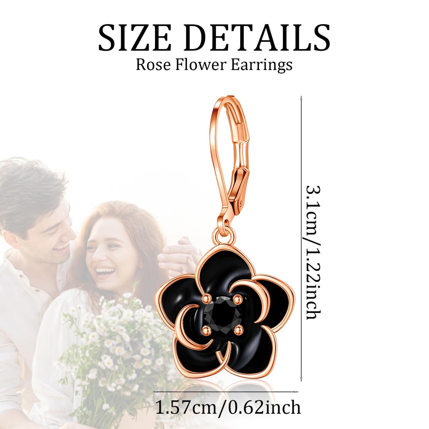 HELORET Rose Earrings Dangle Earrings Flower Leverback Earrings Rose Flower Jewelry for Women