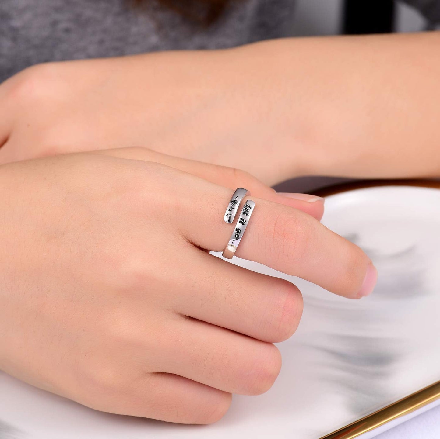 JXJL Silver Adjustable Ring Inspirational Jewelry S925 Sterling Wrap Open Ring for Women (Let it go)