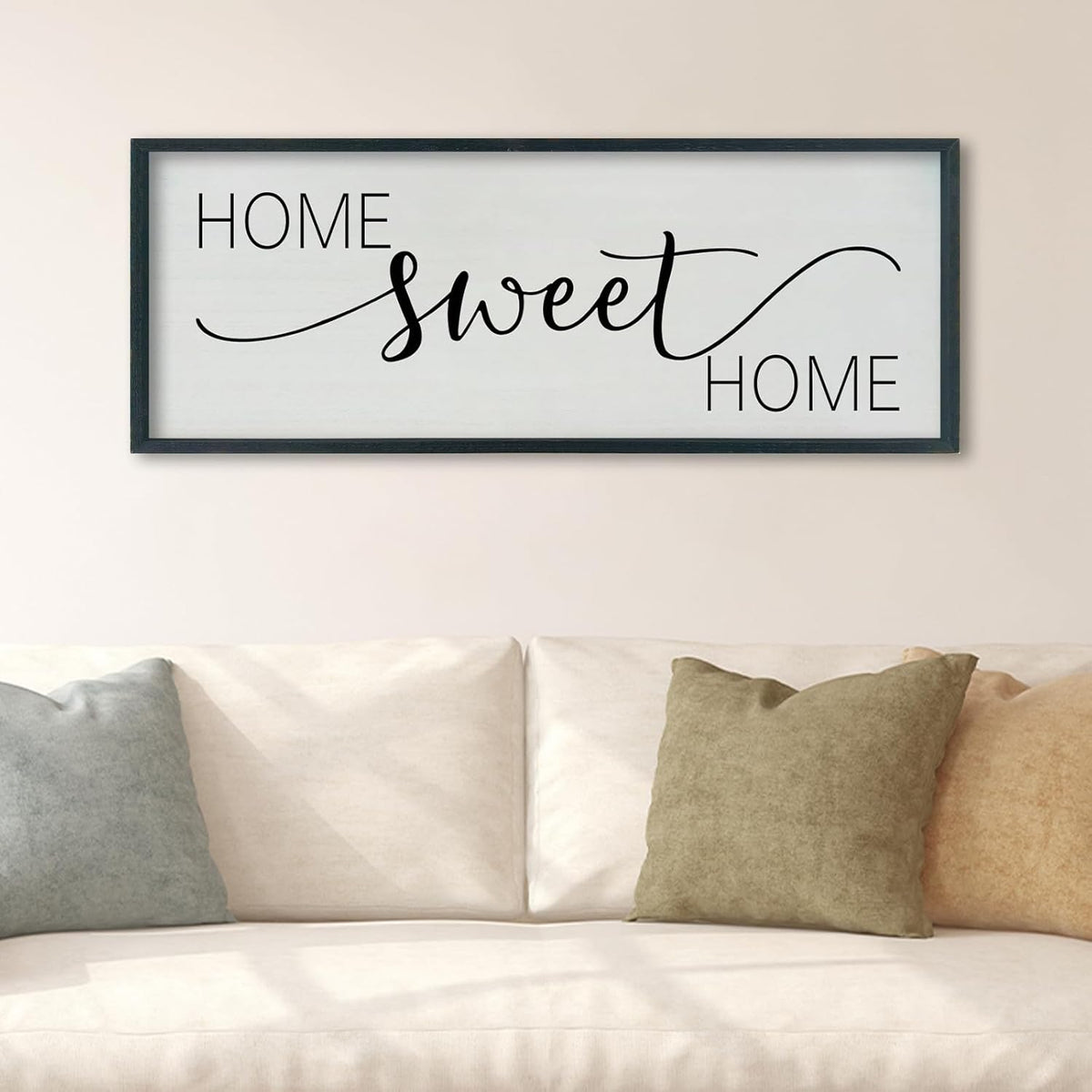 SRSZHIYUE Home Sweet Home Sign 40"x15" for Farmhouse Rustic Large Family Living Room Over Couch Modern Horizontal Wall Decor, Wood Framed Plaques Art Decorative (Black)