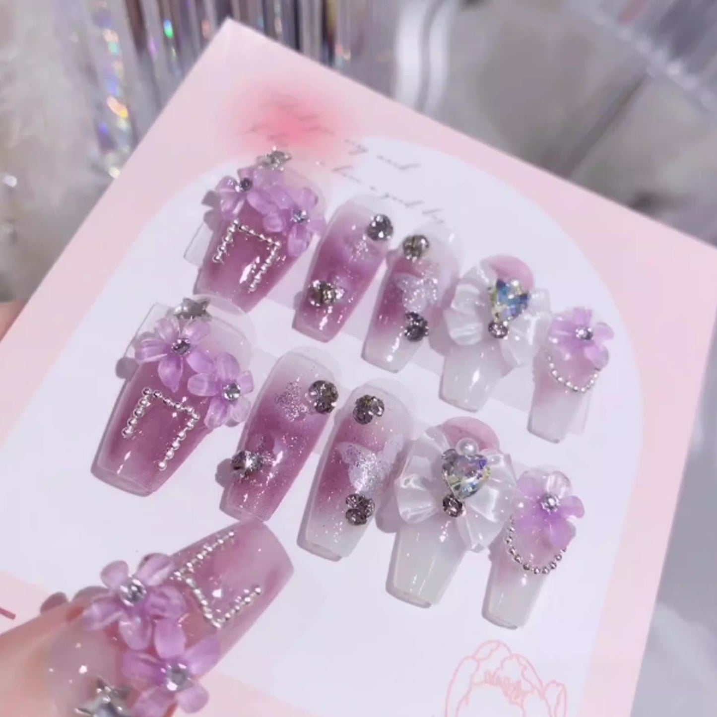 Hkanlre 3D Press on Nails Medium Fake Coffin Nails Tips Full Cover Luxury False Nails for Women and Girls 24PCS