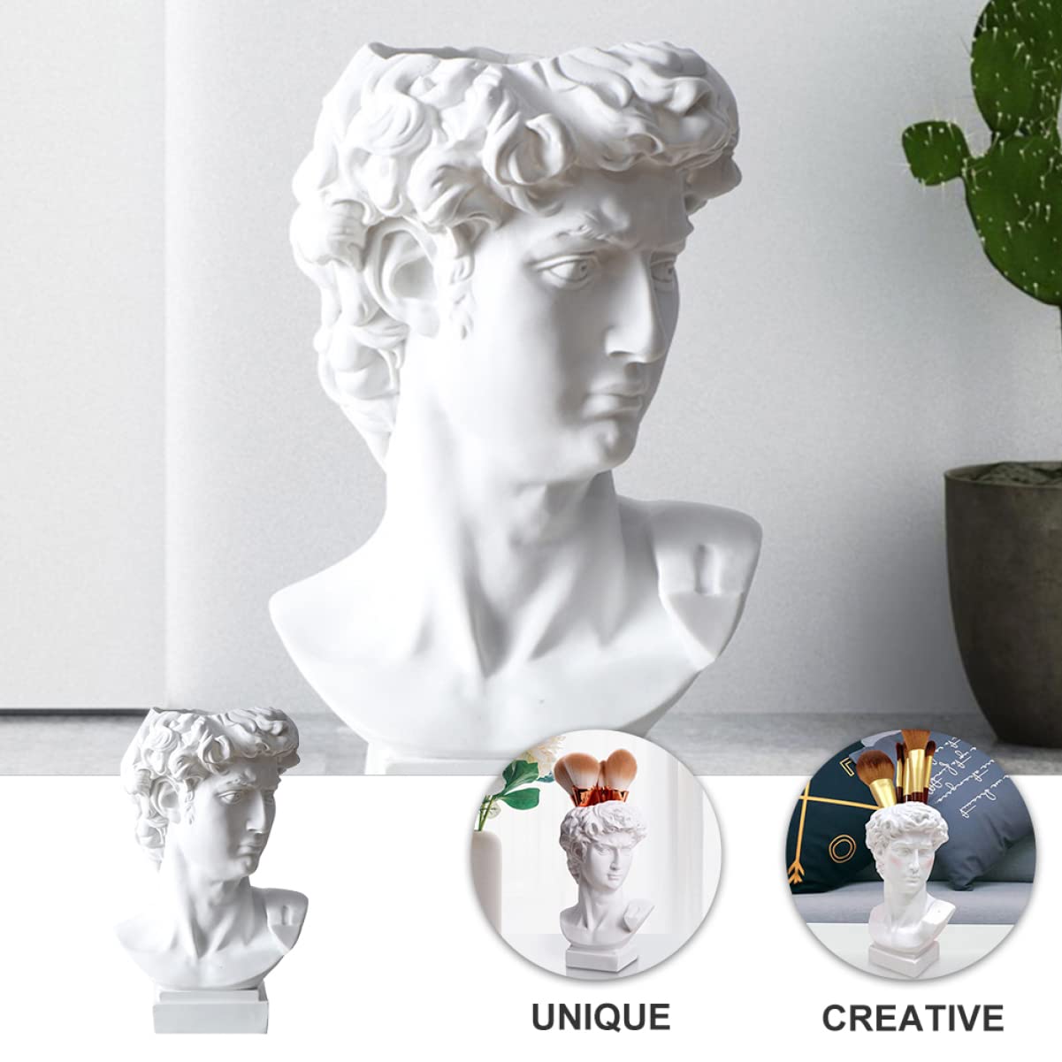 STOBOK Creative Resin Pen Holder with Mini Plant Container Funny Statue Desk Organizer for Office and Home Workspace 6.29X3.54X2.95 Inches