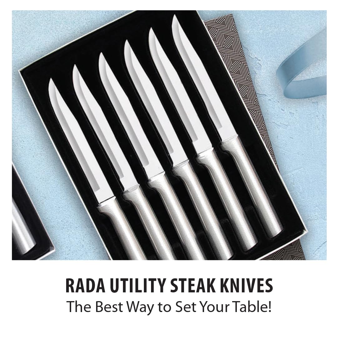 Rada Cutlery Six Utility/Steak Knives Gift Set (S06), 6-Piece Knife Set with Quick Edge Sharpener (R119), Stainless Steel Blades, Silver Handle