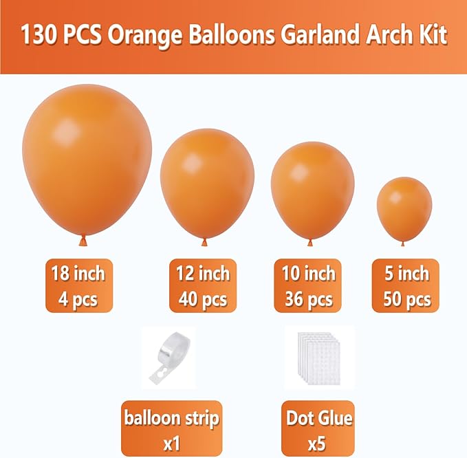 Orange Balloon Arch Kit 130pcs – Pastel & Light Orange Latex Garland for Halloween, Graduation & Birthday Parties