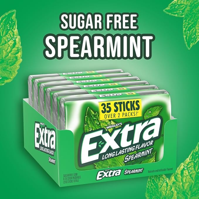 EXTRA Spearmint Sugar Free Chewing Gum, Bulk Gum Packs - 35 Sticks (Pack of 6)