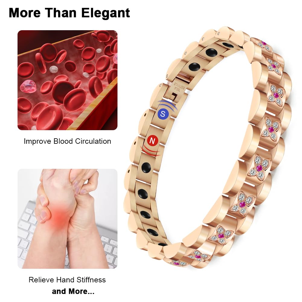 JEROOT Ultra Strength Magnetic Bracelet for Women | 3500-6000 Gauss Neodymium Magnets | Magnetic Therapy Jewelry with Adjustable Tool & Gift Packaging