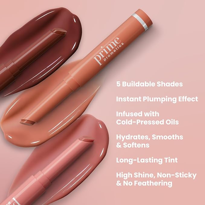 PRIME PROMETICS PrimeLip Plumping Lip Balm for Mature Women – 3-in-1 Lipstick, Gloss & Balm – Non-Stinging Lip Plumper – Smooths Lip Lines, Lightweight, Buildable Color (Cherry Noir)