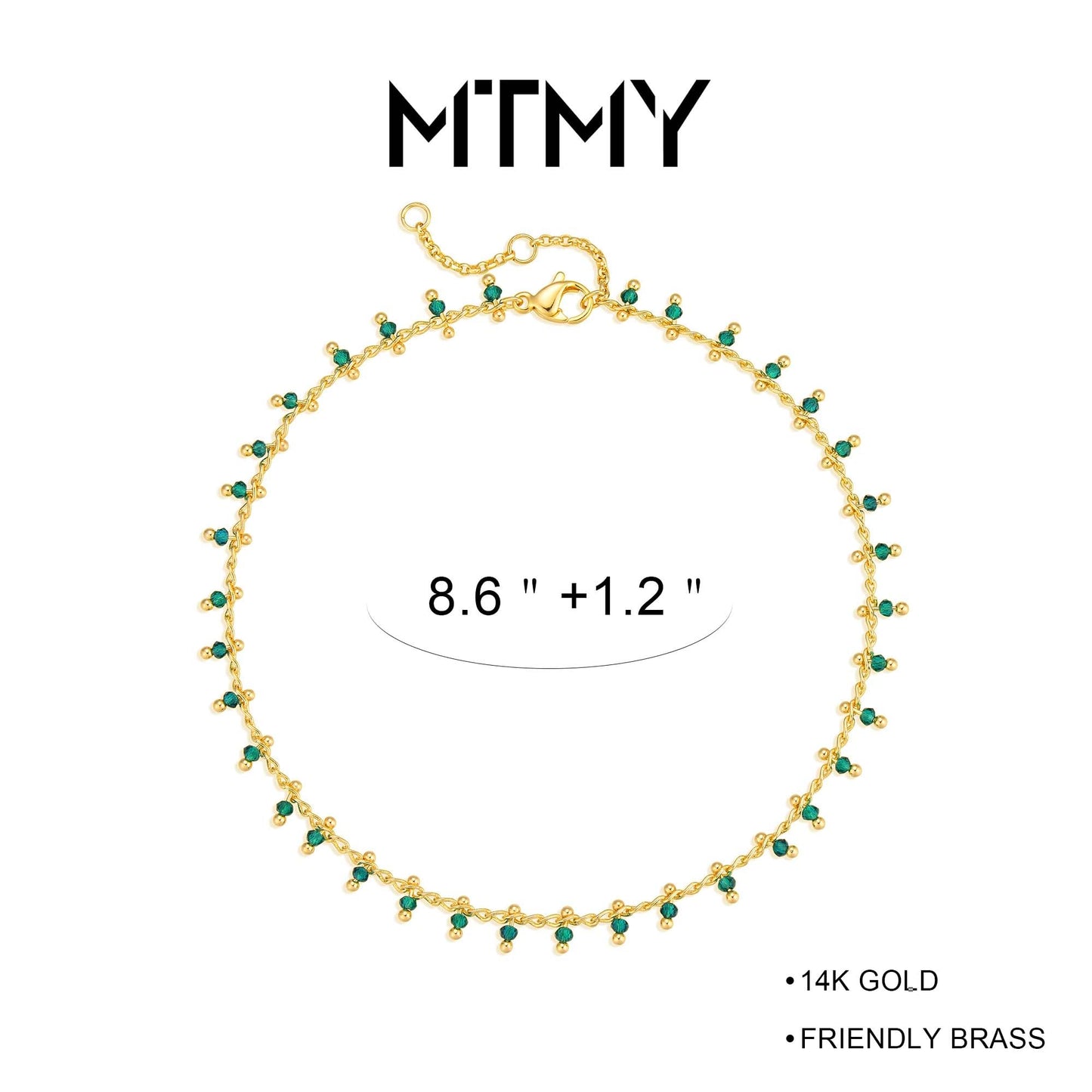 MTMY Gold Anklets for Women 14K Gold Plated Tiny Bead Anklet Green Cubic Zirconia Tassel Foot Chain Cute Summer Beach Boho Anklets Jewelry Gift(green crystal)