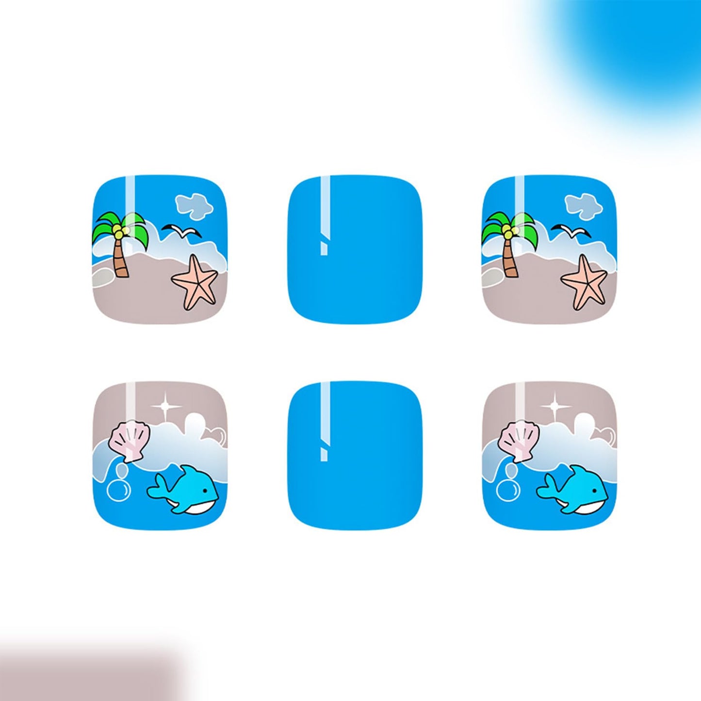 24Pcs Blue Press on Toenails Summer Beach Fake Toe Nails with Coconut Tree Shell Whale Seagull Designs Cute Toenail Press ons Blue Sea Acrylic False Toenails Artificial Toenails for Women