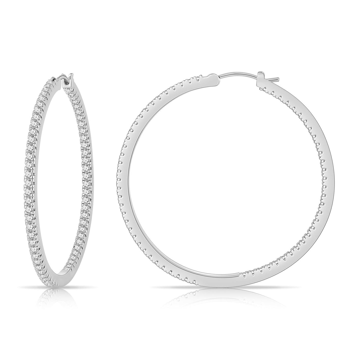 Gacimy Silver Hoop Earrings for Women, 50mm Cubic Zirconia Hoop Earrings, 14K White Gold Plated Brass with 925 Sterling Silver Post