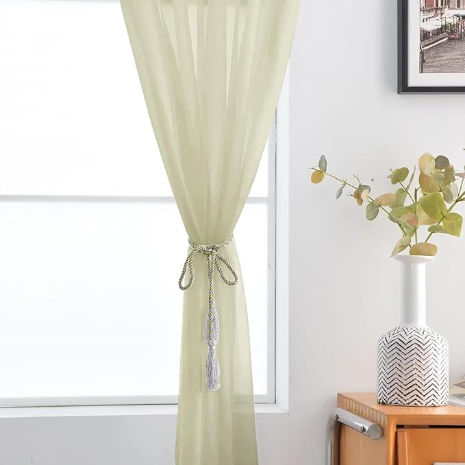 SpaceDresser Basic Rod Pocket Sheer Voile Window Curtain Panels Sage Green 1 Pair 2 Panels 52 Width 84 Inch Long for Kitchen Bedroom Children Living Room Yard（Sage Green, 52W x 84L）