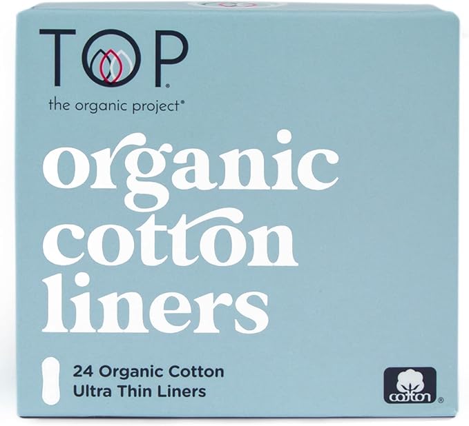 TOP: Certified Organic 100% Cotton Ultra Thin Panty Liners | Non-Toxic, Biodegradable, Plant Based, Made in Europe, (Mom Created, Comfortable, Discreet, Fragrance & Dye Free, Women & Teens), 24 Count